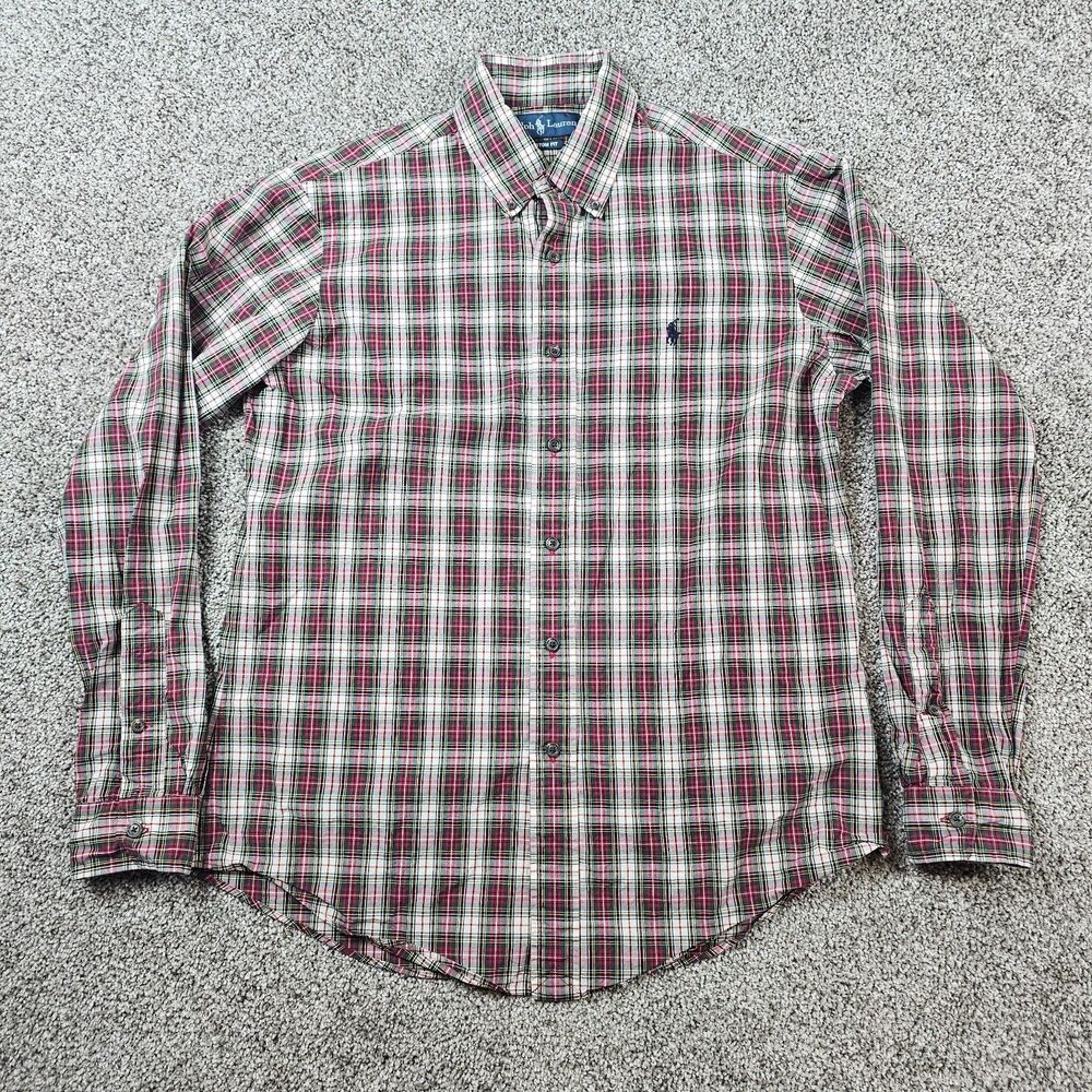 Ralph Lauren Shirt Mens Medium White Tartan Custom Fit Long Sleeve Vintage 90s - Picture 2 of 11